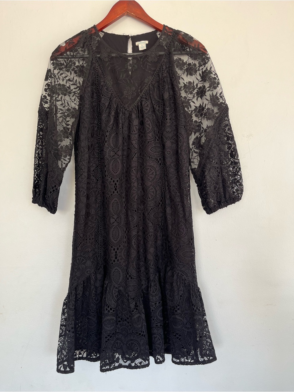 Sundance Brynlee Black Lace mini Dress 3/4 sleeve size small